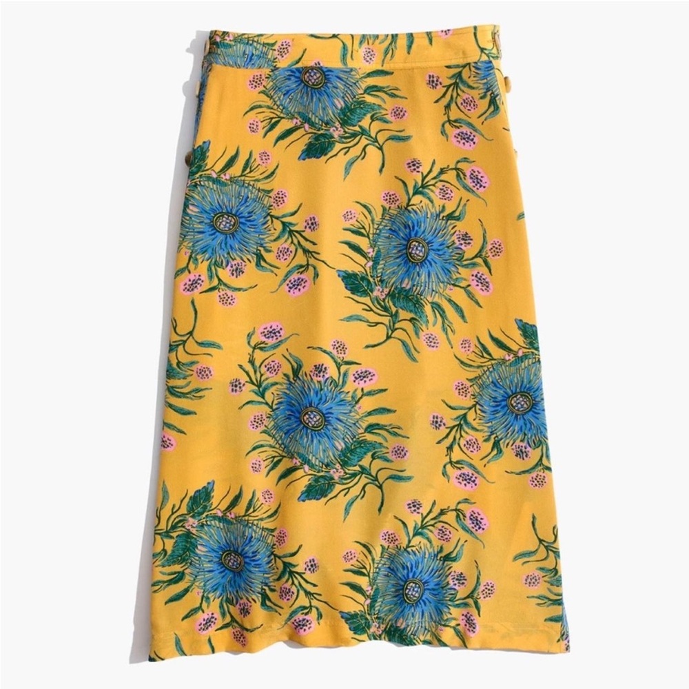 NWOT Madewell Silk Floral Yellow Midi Skirt